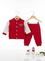 Red Body Oatmeal Arms Red Baseball Track-Suit Boys