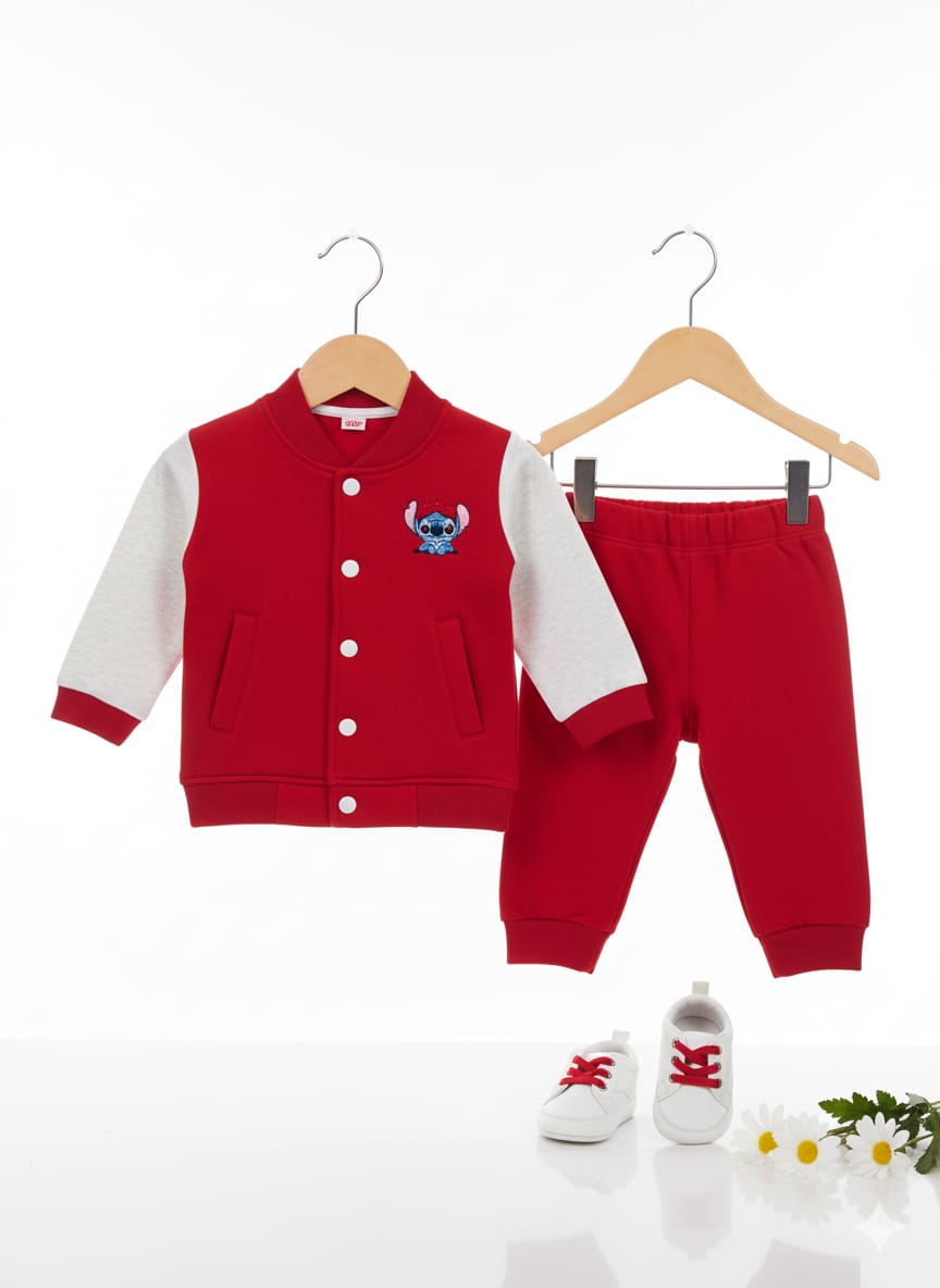 Red Body Oatmeal Arms Red Baseball Track-Suit Boys