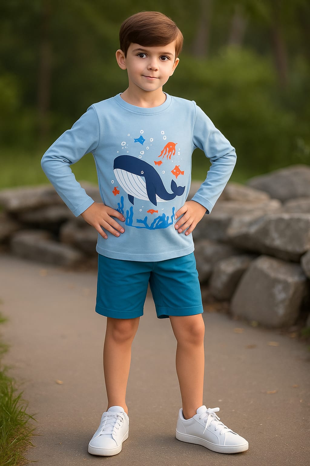 Shark Fish Full Sleeve Sky T-Shirt Boys