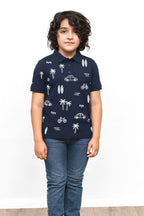 Tree With Texi Navy Collar Polo Shirt Boys