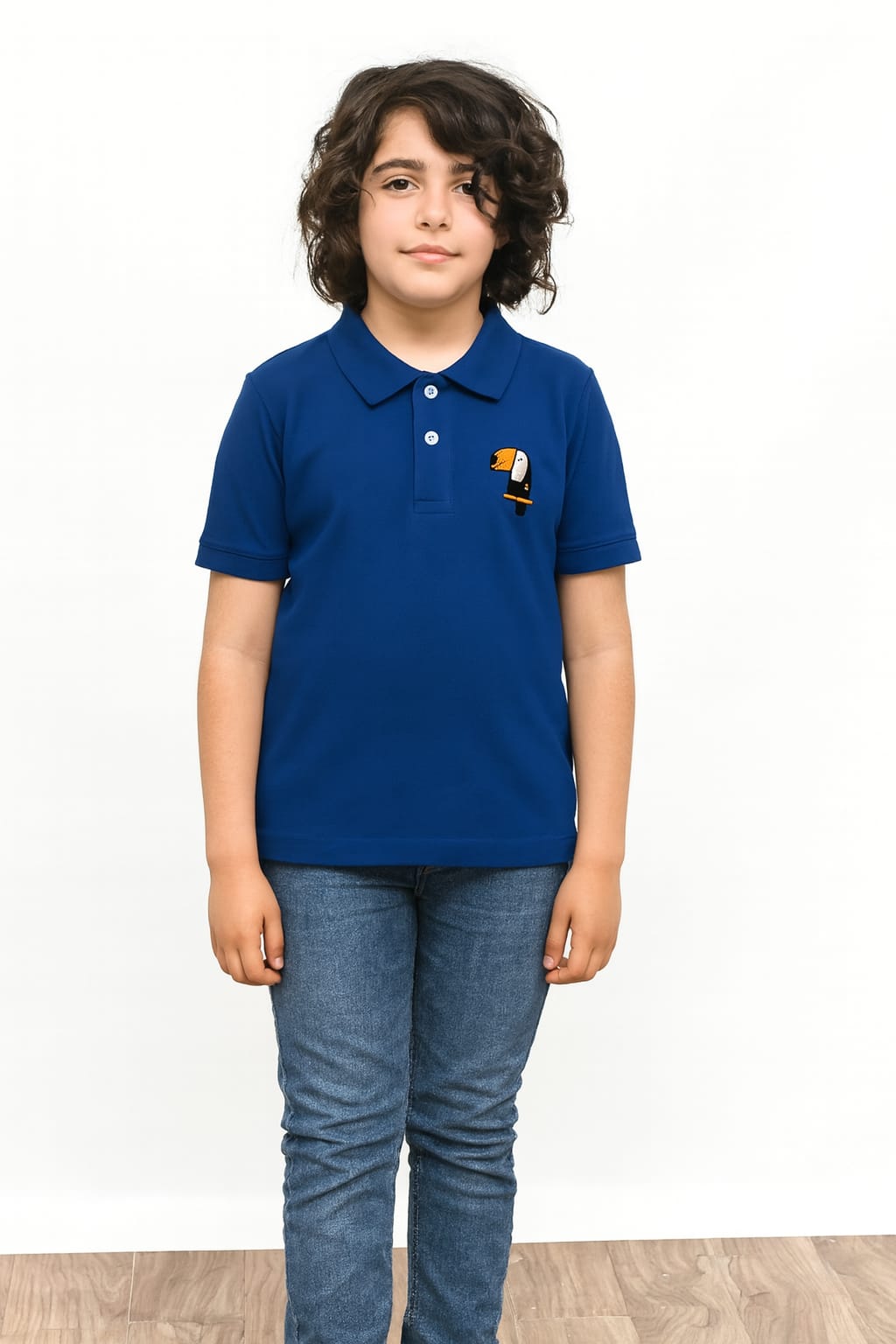 Parrot Logo Royal Blue Collar Polo Shirt Boys