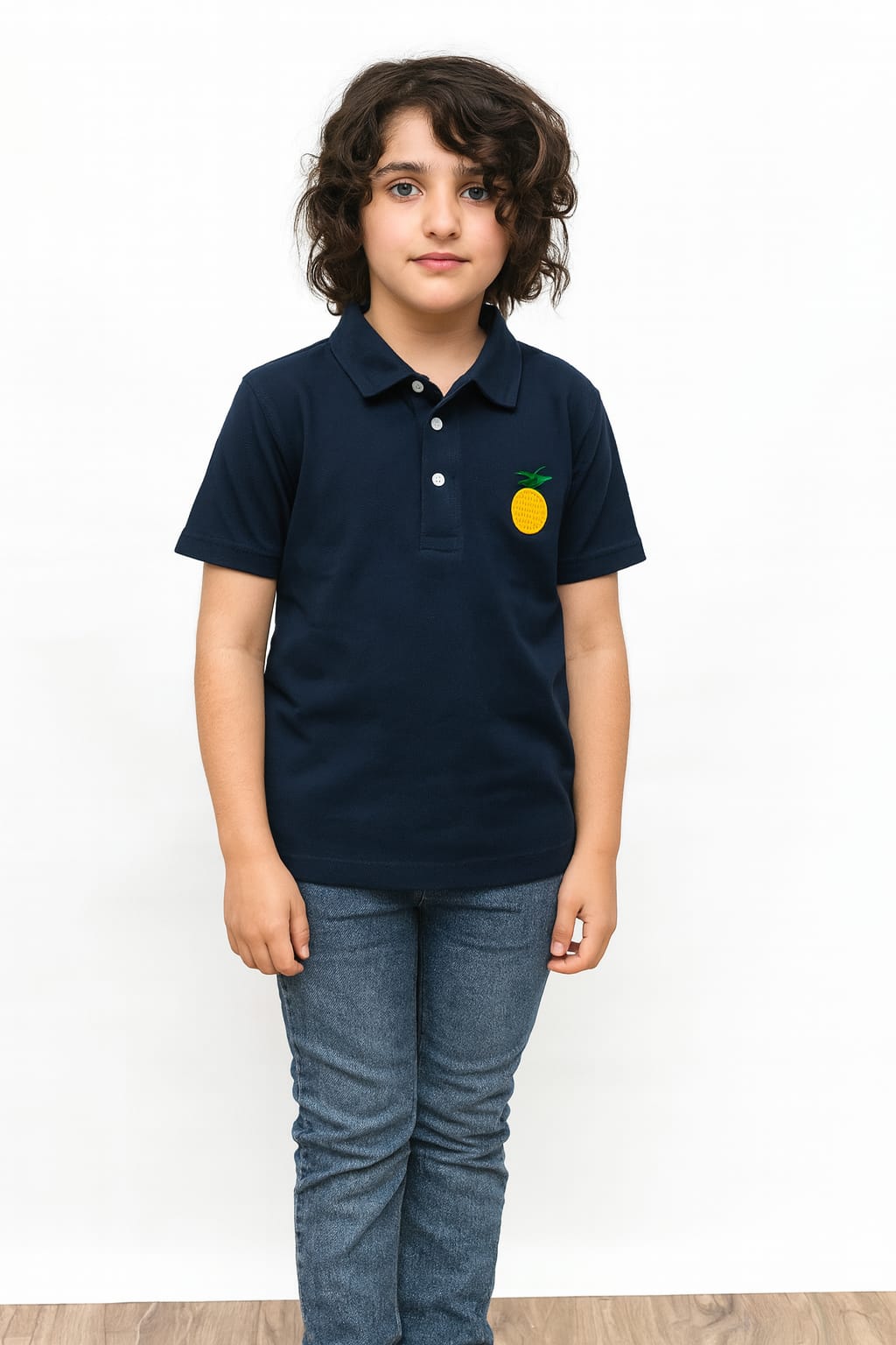 Pineapple Logo Navy Collar Polo Shirt Boys