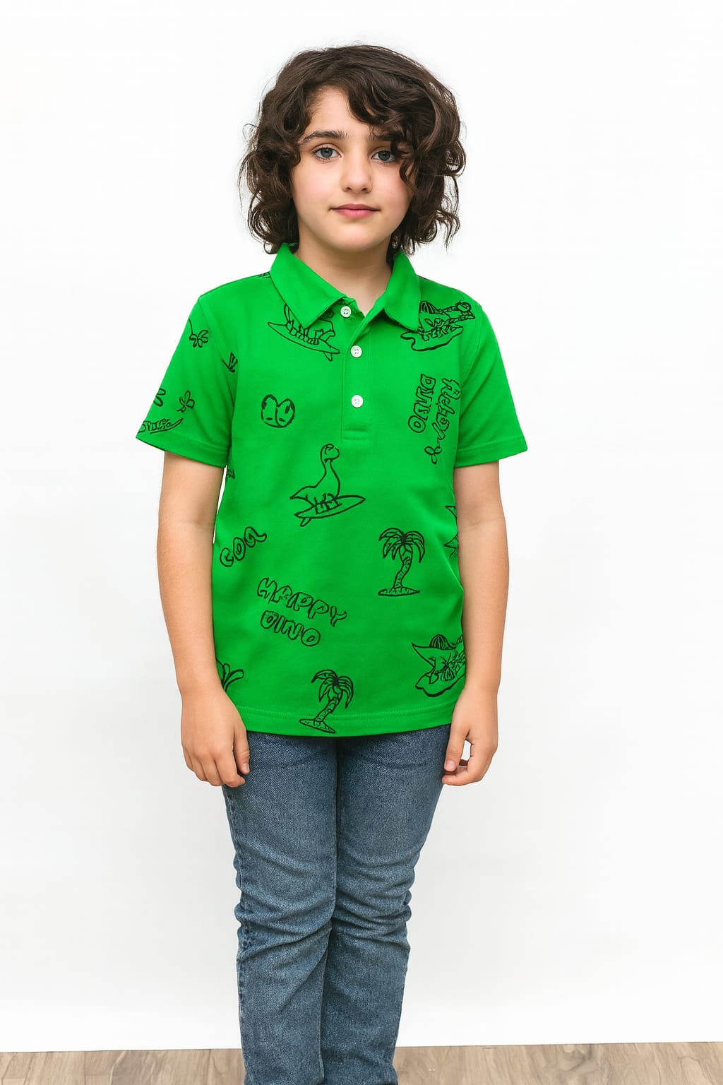 Happy Dino Parrot Collar Polo Shirt Boys