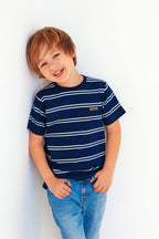 Navy & White Line T-Shirt Boys