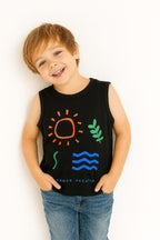 Summer Vacation Black Sleeveless Shirt Boys