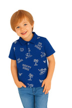 Happy Dino Royal Blue Collar Polo Shirt Boys