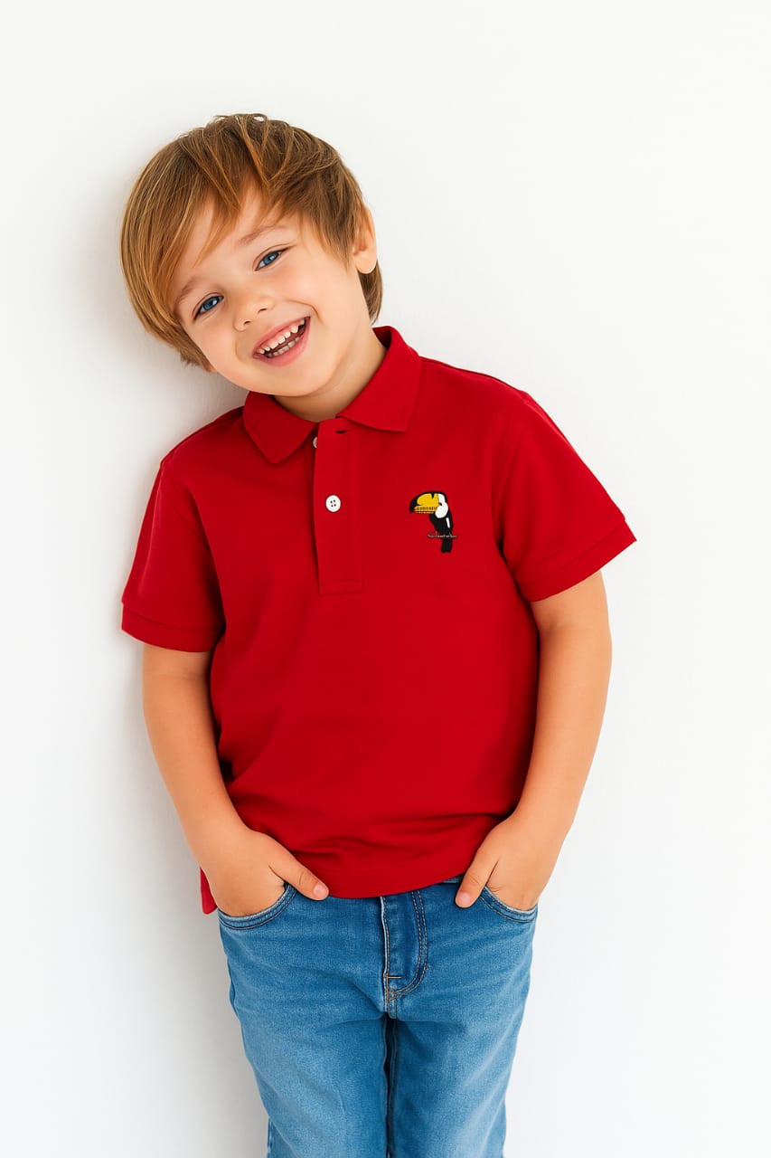 Parrot Logo Red Collar Polo Shirt Boys