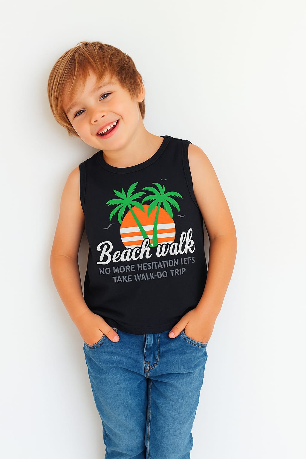 Beach Walk Sleeveless Black Shirt Boys