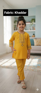 Embroidery Penal & Sleeve Yellow Pairs Girls
