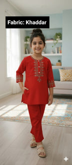 Embroidery Penal & Sleeve Red Pairs Girls