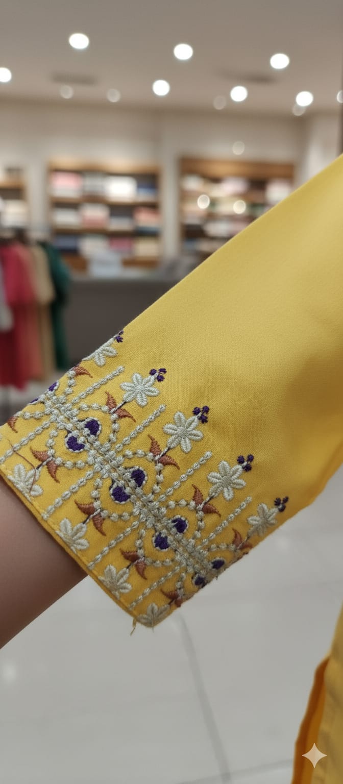 Embroidery Penal & Sleeve Yellow Pairs Girls