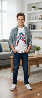Captain America White Inner GBW Check Double Casual Shirt