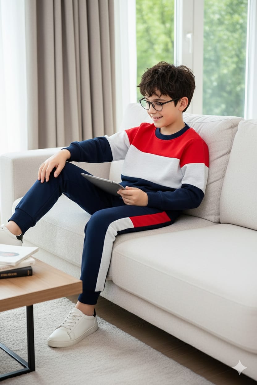 Red & Navy Penal Track-suit Boys