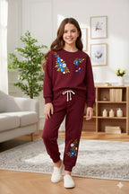 Bloomy Embroidery Mahroon Track-suit Girls