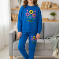 Smiley Flower Embroidery Royal Blue Track-suit Girls ( Factory )