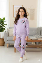 Floral Top Embroidery Light Purple Track-suit Girls