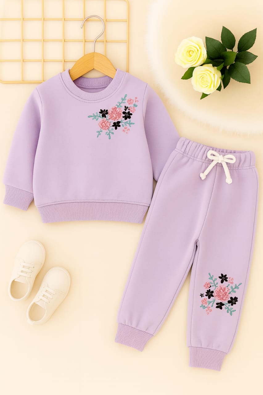Floral Top Embroidery Light Purple Track-suit Girls