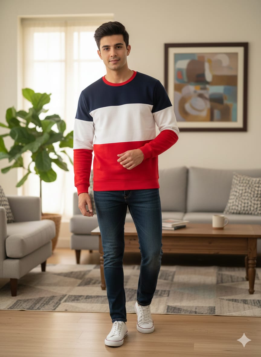 Navy & Red Penal Sweatshirt Men's ( Factory )