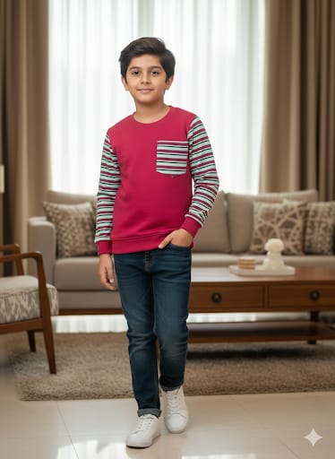 Striper Pocket Mahroon Sweatshirt Boys ( R-8-10 ) Factory