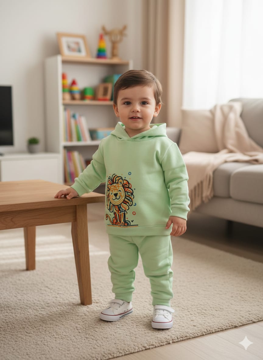 Lion Print From Side Pista Hoodies Track-Suit Newborn