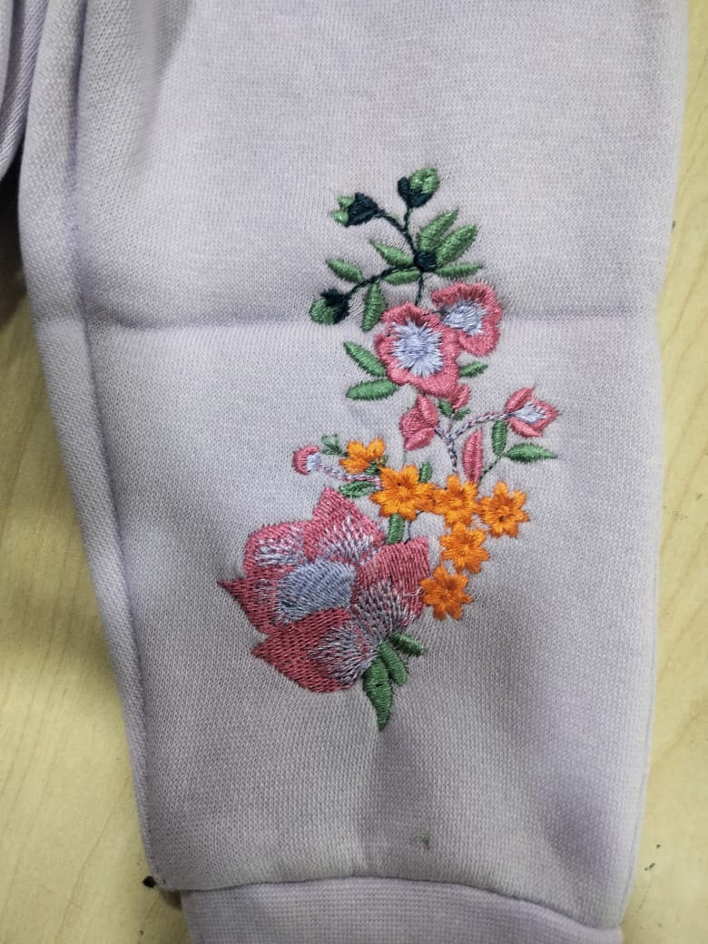 Soft Blossom Embroidery Light Purple Track-suit Girls ( Factory )