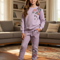 Soft Blossom Embroidery Light Purple Track-suit Girls ( Factory )