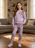 Soft Blossom Embroidery Light Purple Track-suit Girls