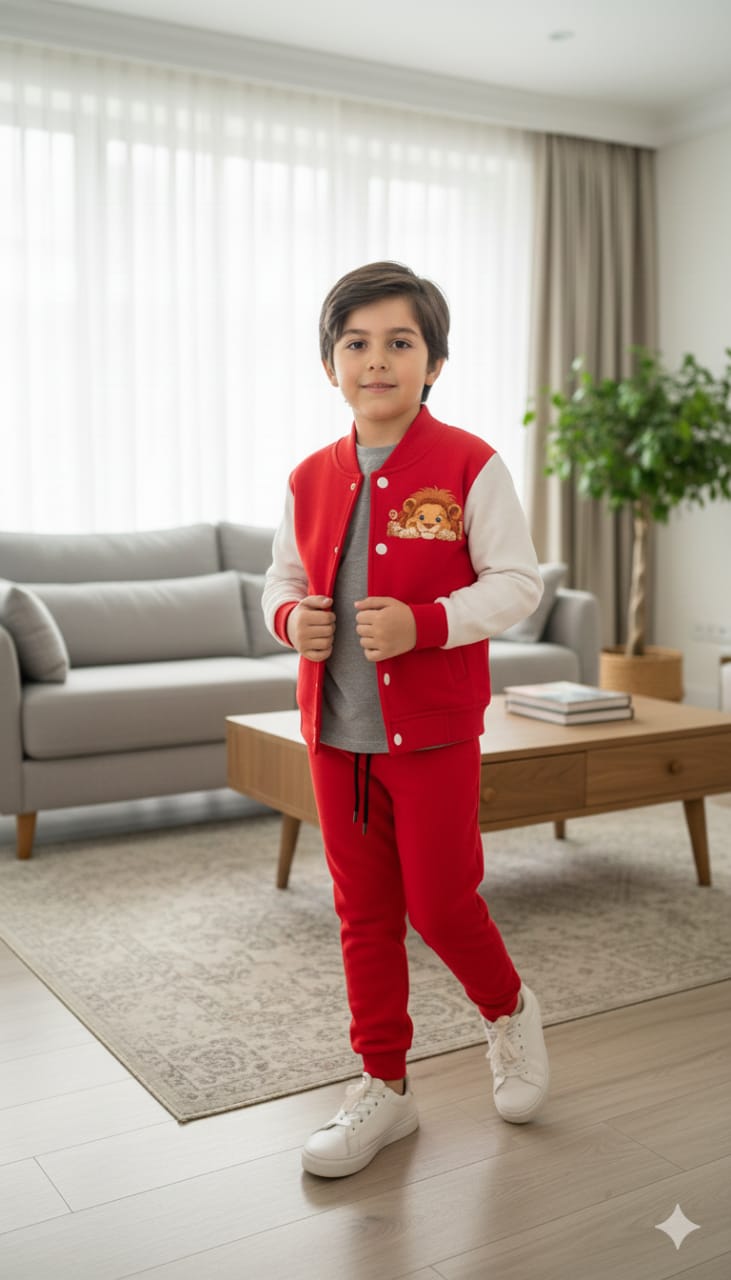 Lion Logo Red Baseball Track-Suit Boys ( R-204 )