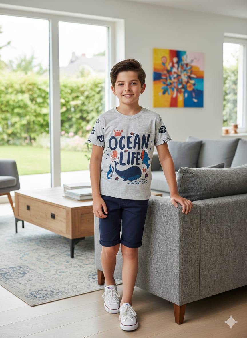 Ocean Life Oatmeal T-Shirt Boys(R-429)