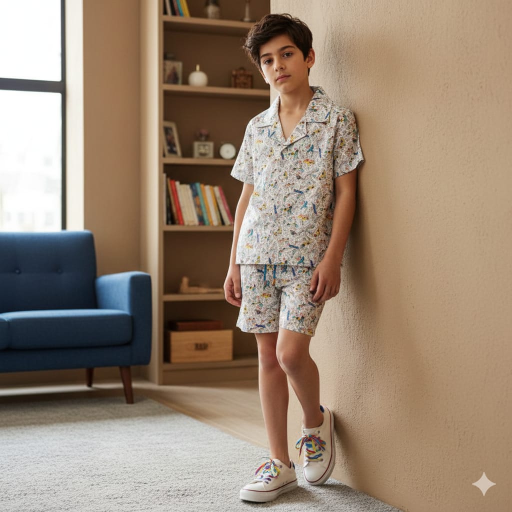 Cars All Over Print White Collar Nicker Suit Boys ( R- 110)