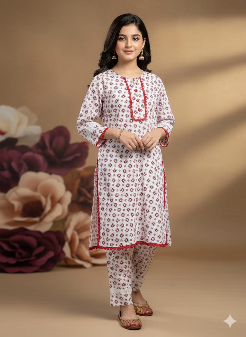 Petal Pattern All over Print White Pairs Girls ( R-156 ) Factory