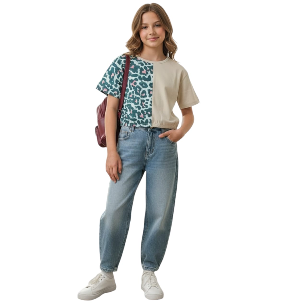 (Short Length)Leopard Print Skin T-Shirt Girls ( R-74 )