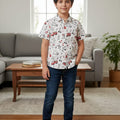 Tropical Red Print White Casual Shirt Boys ( R-511 N )