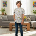 Tropical Yellow Print White Casual Shirt Boys ( R-511 N )