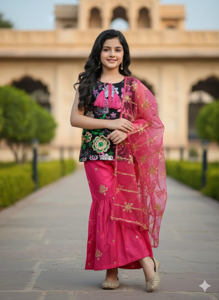 Fancy Pink Gharara Suit Girls ( R-162 ) Factory