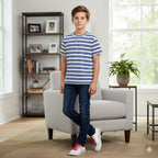 Navy & White Line White T-Shirt Boys ( R-  ) Factory