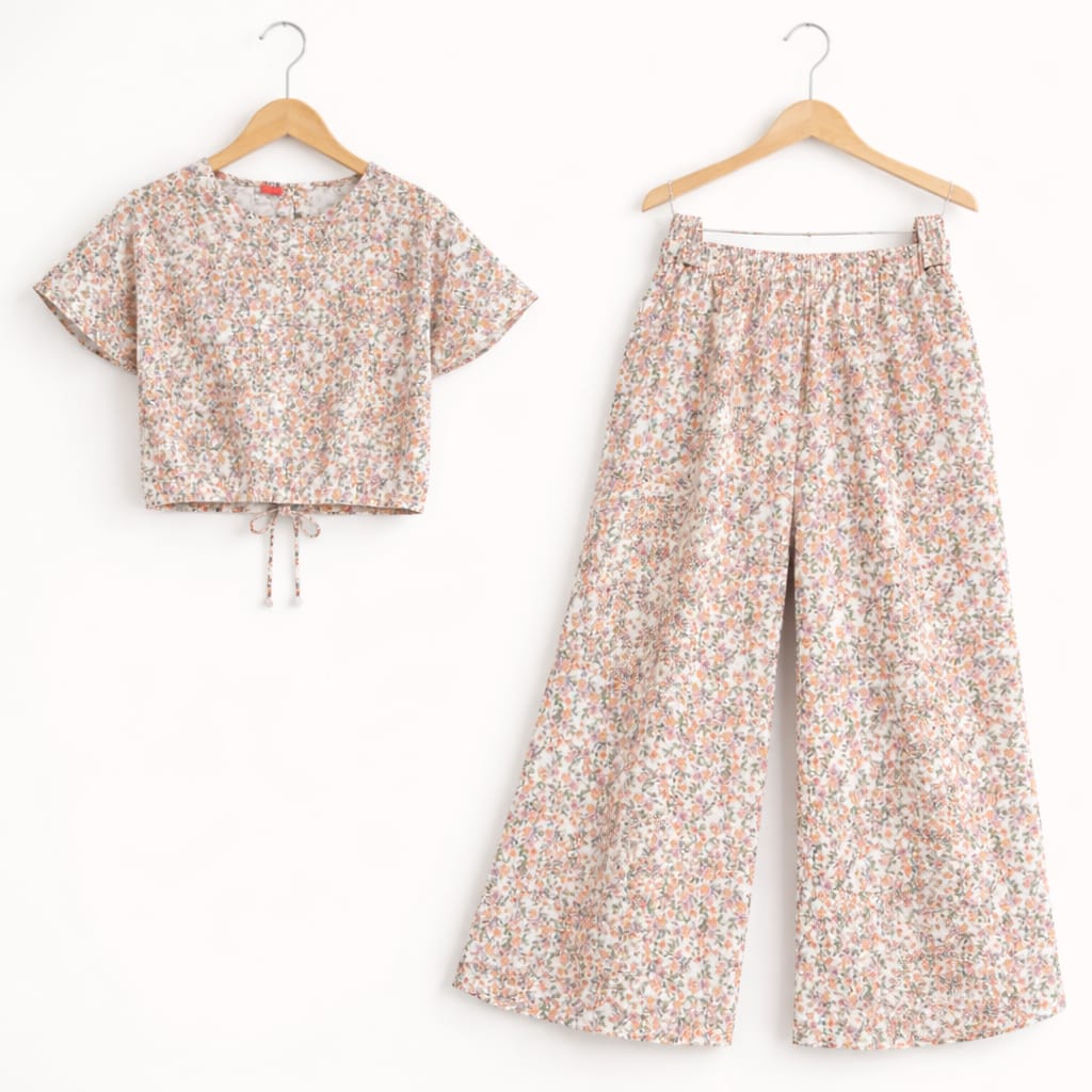 Peach Flower Leaves Half Sleeve Cream Skate Fish Girls