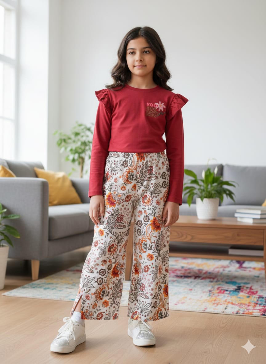 You Look Pretty Mahroon T-Shirt & Flapper Girls ( R-475 )