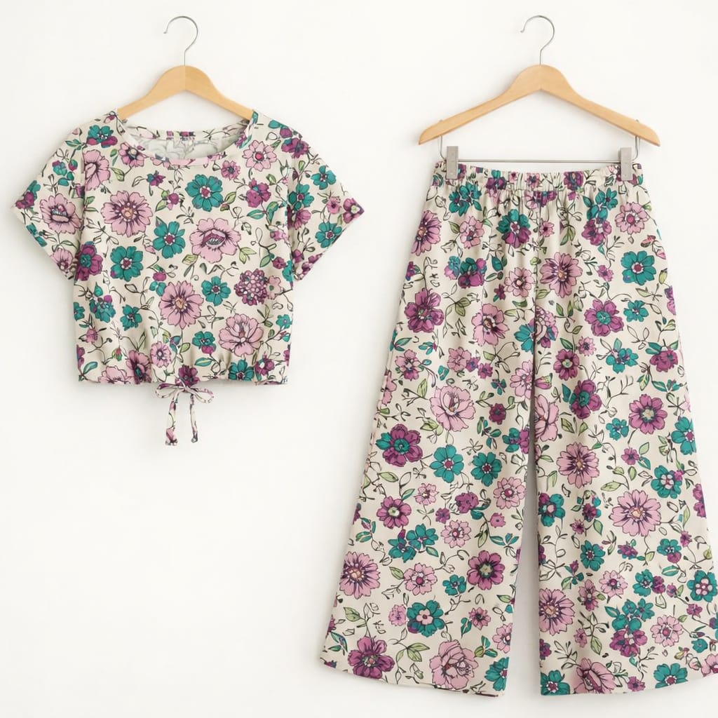 Green Mahroon Flower Half Sleeve Cream Skate Fish Girls ( R-433 )