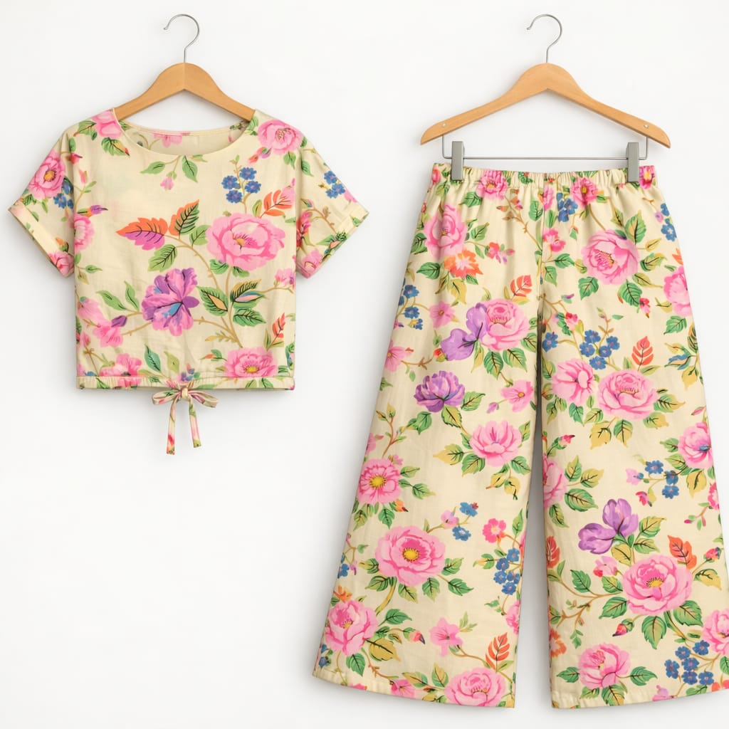 Pink Flower Leaves Half Sleeve Cream Skate Fish Girls