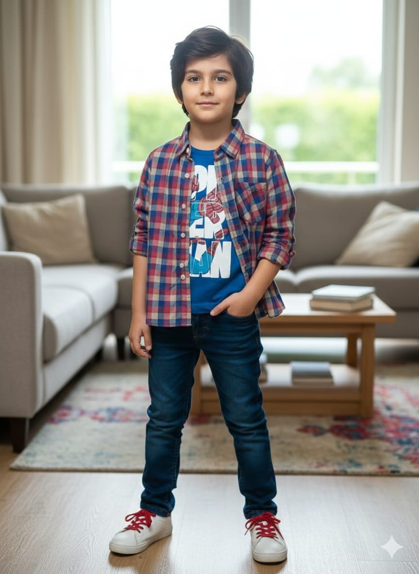 Spiderman Blue Inner Multi Blue Check D/Casual Shirt(R  328N)
