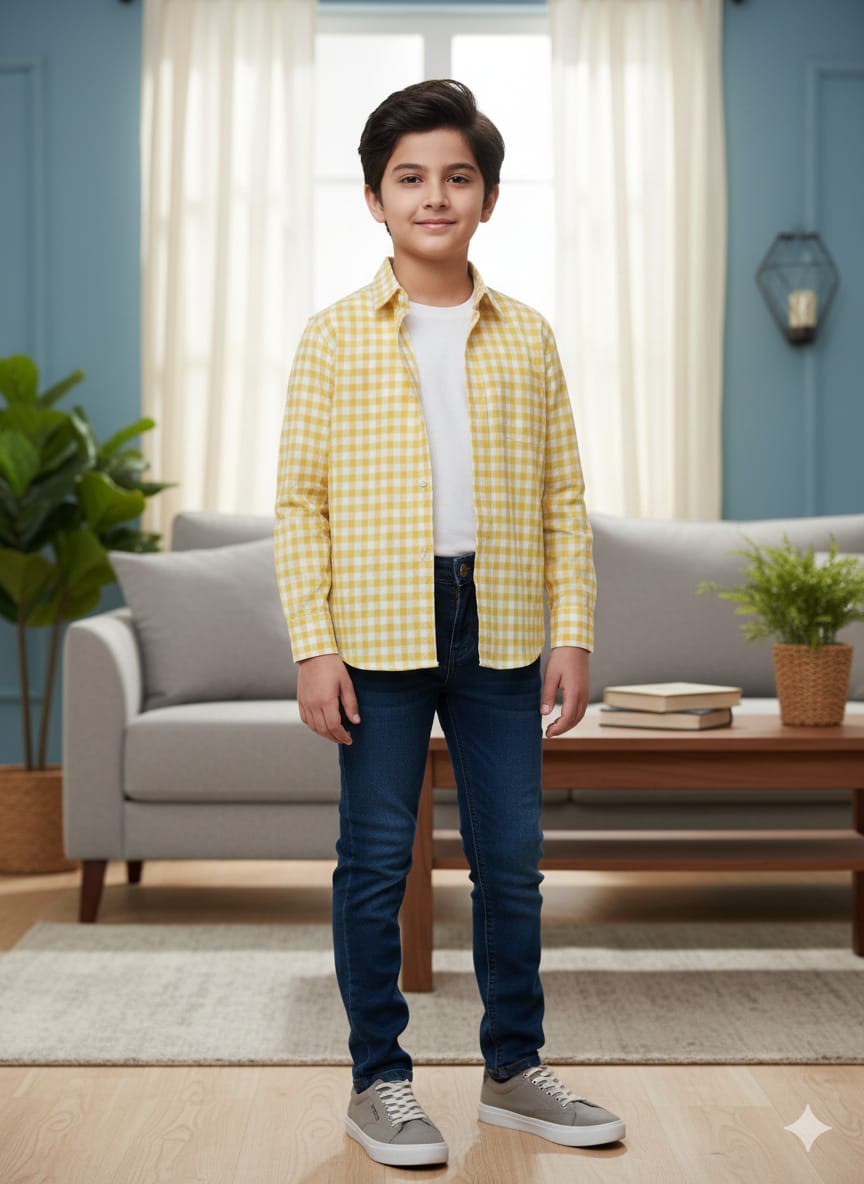 Yellow Check Casual Shirt Boys