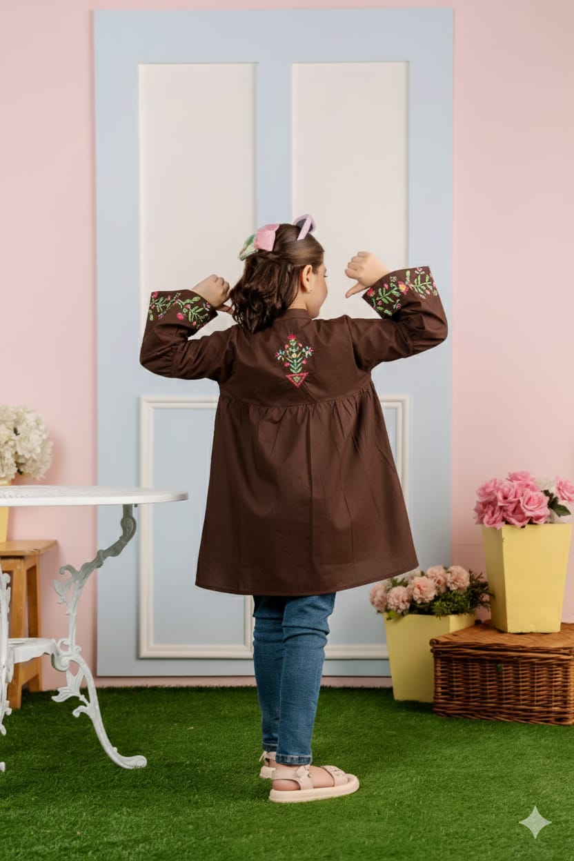 Top Embroidery Chocolate Frock Girls