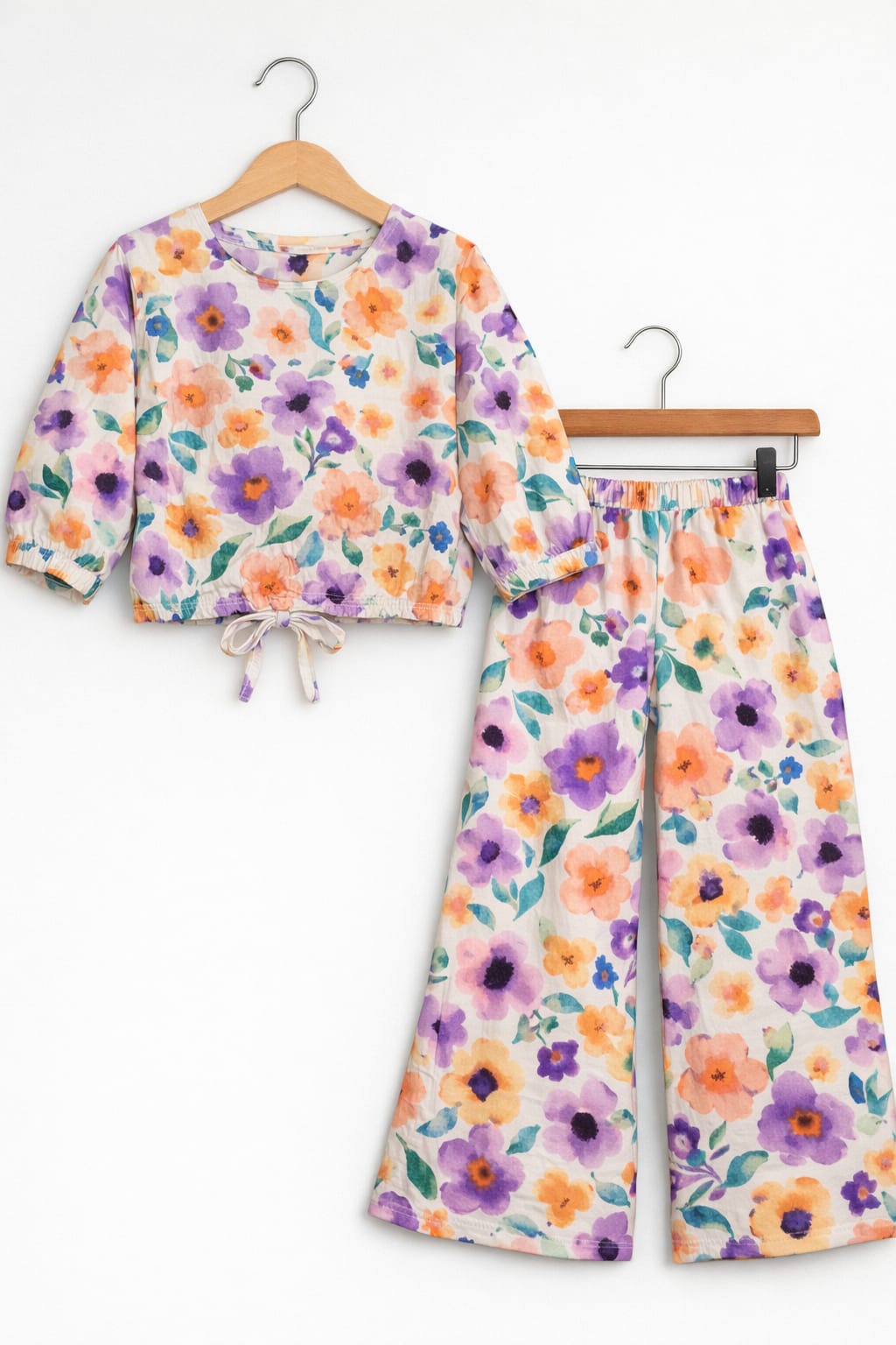 Orange Purple Flower Full Sleeve Cream Skate Fish Girls ( R-339 )