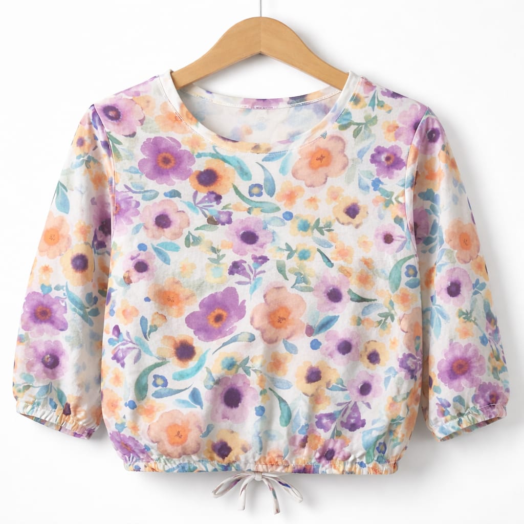 Orange Purple Flower Full Sleeve Cream Skate Fish Girls ( R-339 )