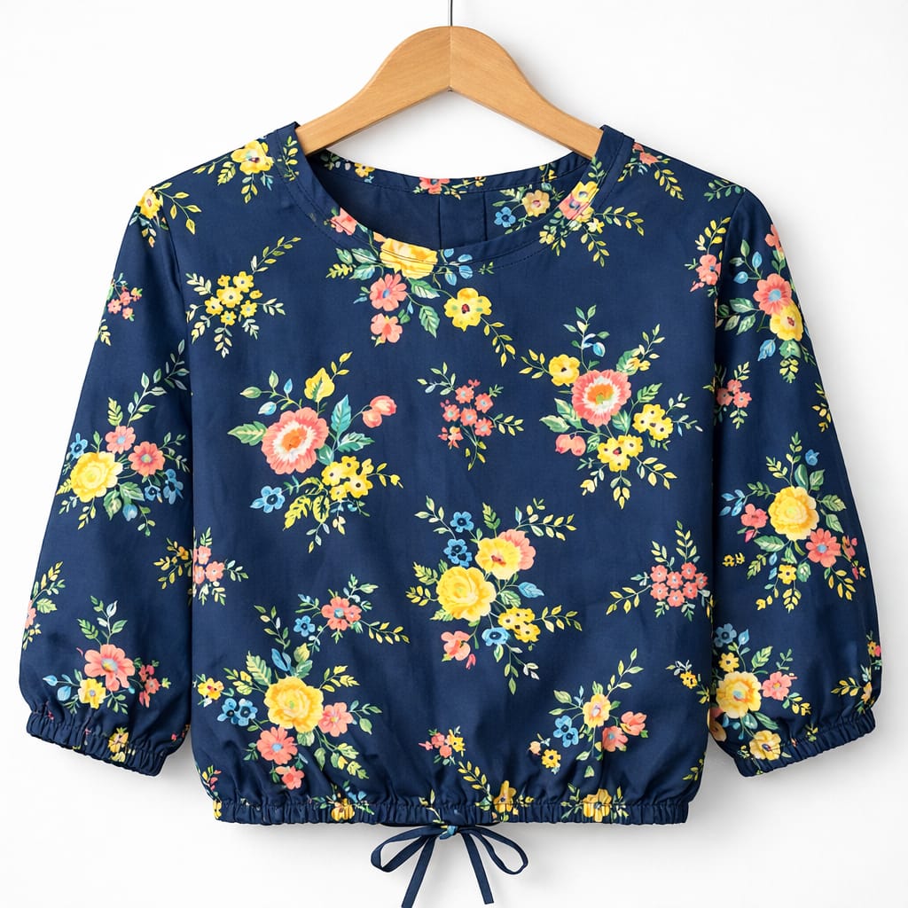 Yellow Peach Flower Full Sleeve Navy Skate Fish Girls ( R-339 )