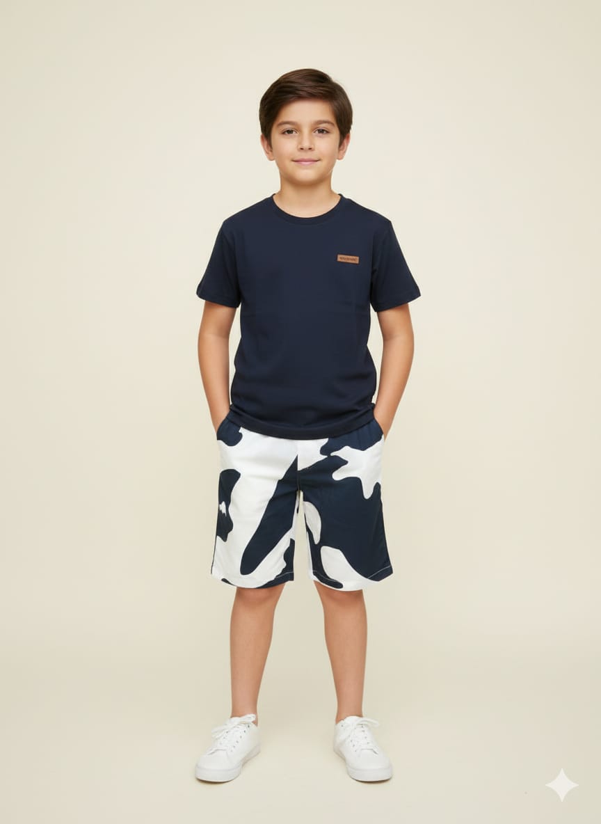 Simple Navy Cotton Nicker Suit Boys ( R-386 )