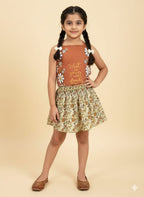 Sun Flower Both Side Brown Skirt Suit Girls ( R-392 )
