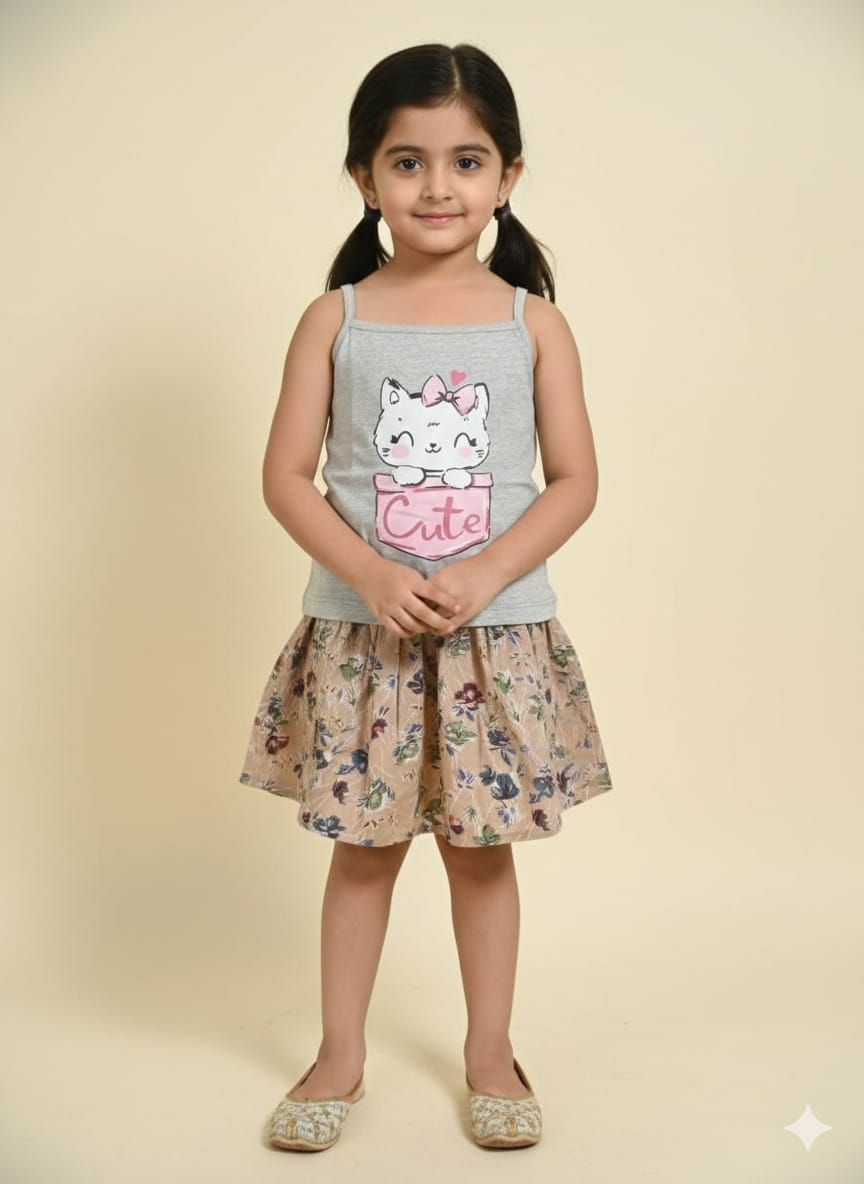 Cute Kitty Oatmeal Skirt Suit Girls ( R-428 )
