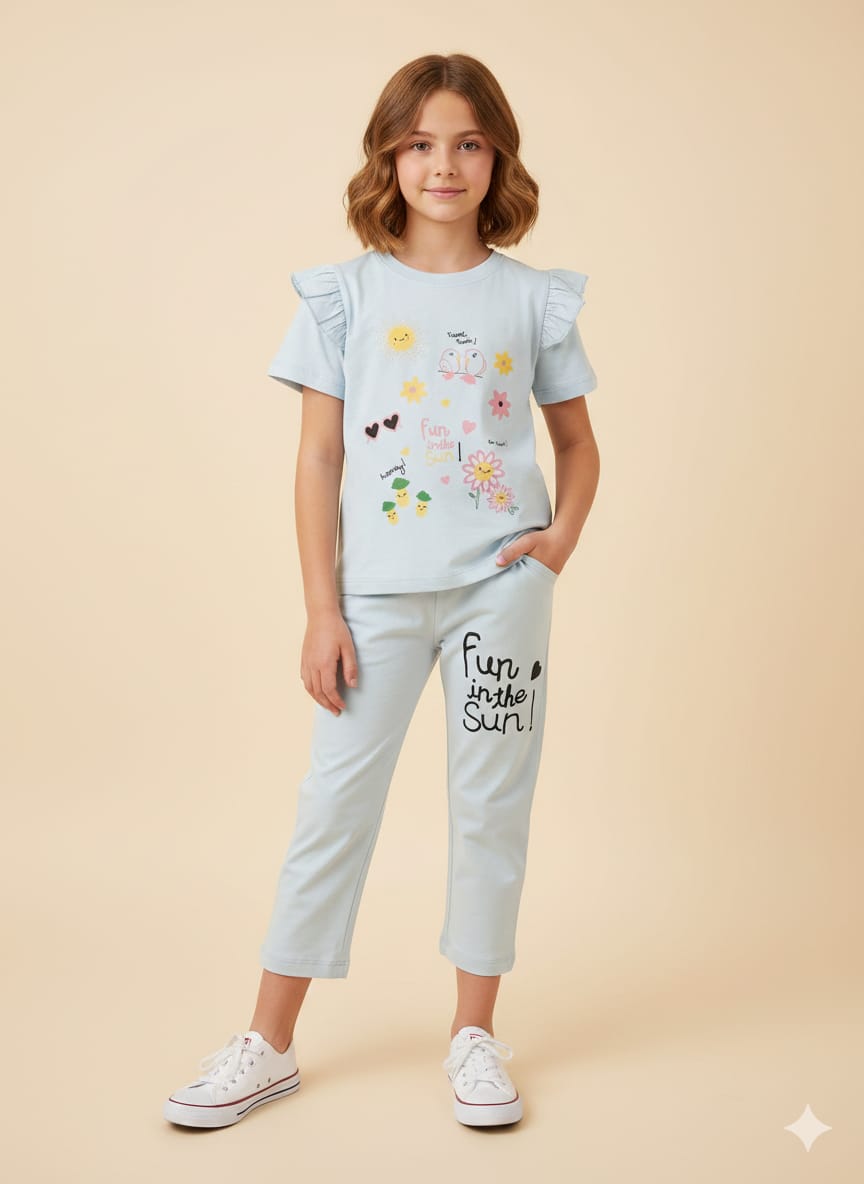 Fun IN The Sun Sky Trouser Shirt Girls ( R-214-30 )